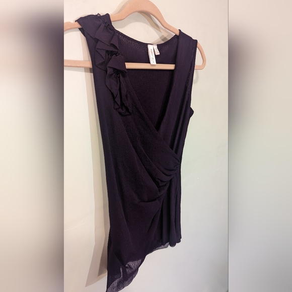 Eggplant deep purple mesh overlay wrap top M Sweet Pea by Tracy Frati - Picture 5 of 14